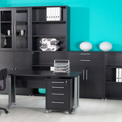prima bookcase 1 shelf with 2 drawers 2 doors in black woodgrain