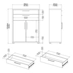 Prima bookcase 1 shelf with 2 drawers 2 doors in oak