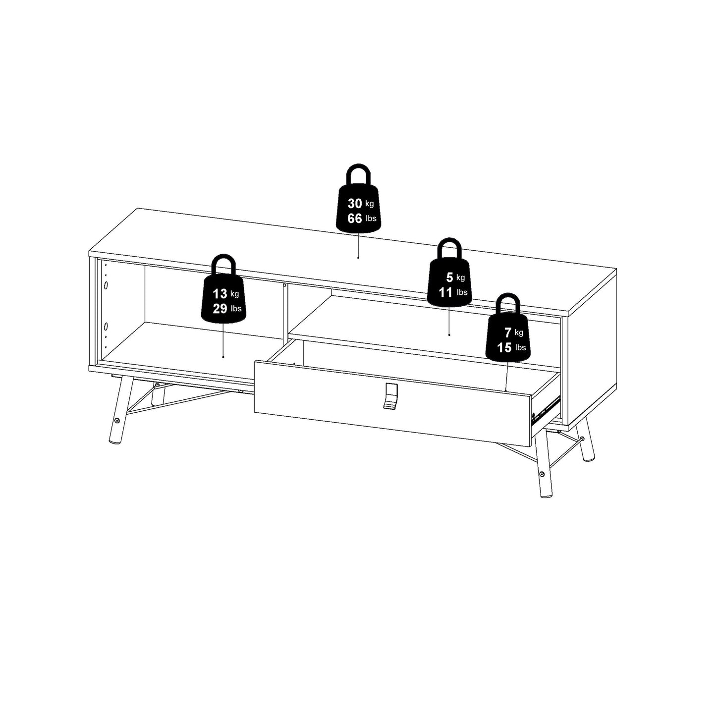 ry tv unit 1 door 1 drawer in matt black walnut