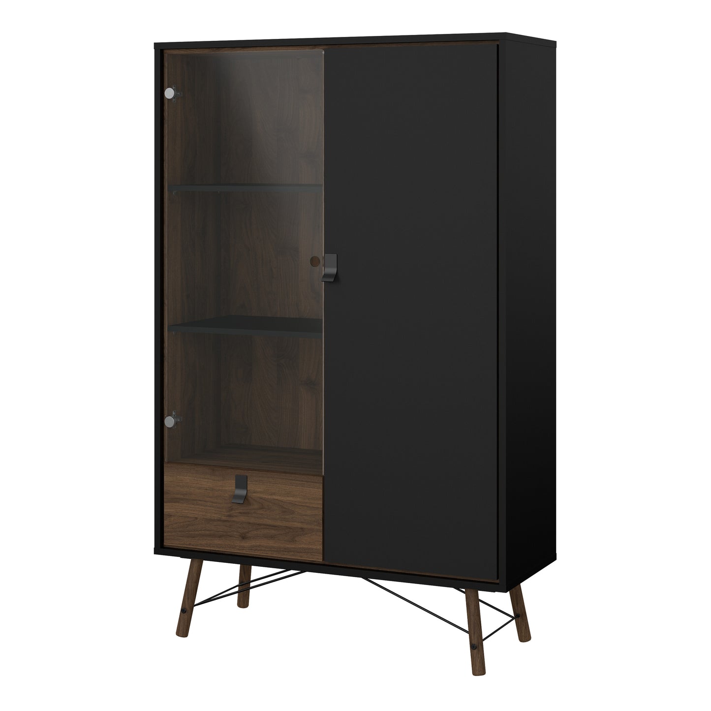ry china cabinet 1 door 1 glass door 1 drawer in matt black walnut