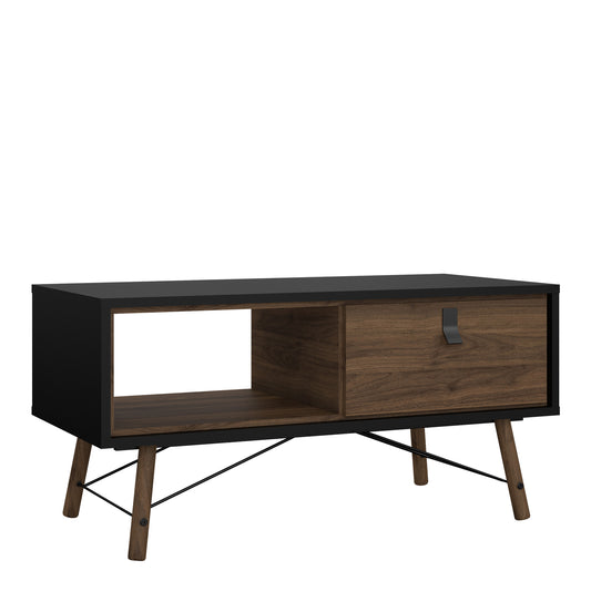 ry coffee table with 1 drawer in matt black walnut