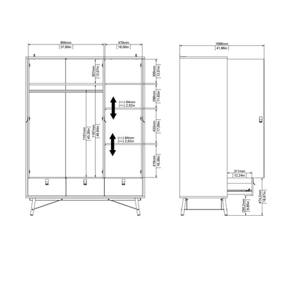 ry wardrobe 3 doors 3 drawers in matt white