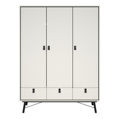 ry wardrobe 3 doors 3 drawers in matt white
