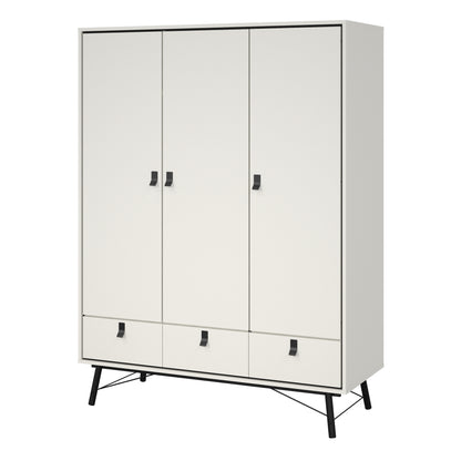 ry wardrobe 3 doors 3 drawers in matt white