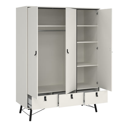 ry wardrobe 3 doors 3 drawers in matt white
