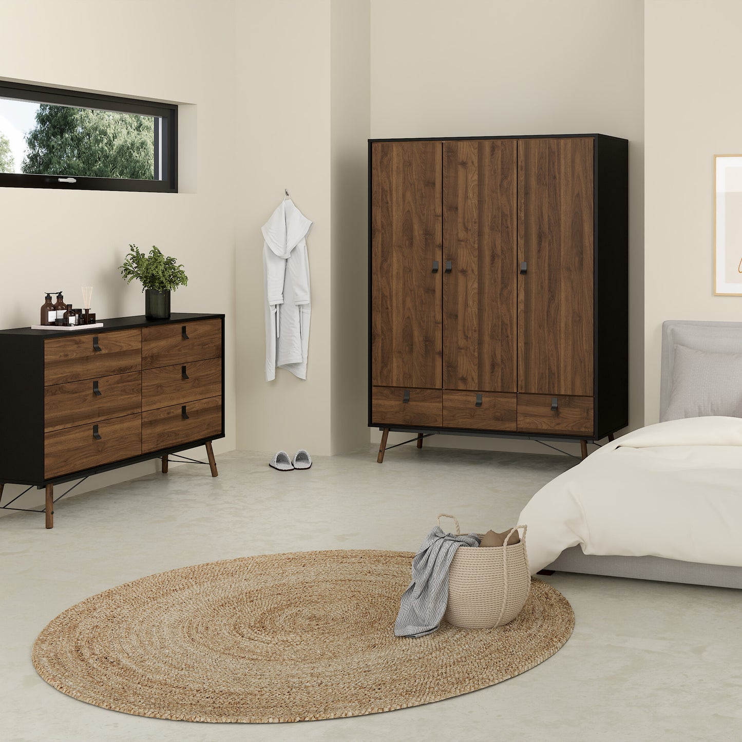 ry wide double chest of drawers 6 drawers in matt black walnut