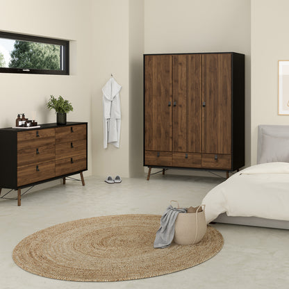ry wide double chest of drawers 6 drawers in matt black walnut