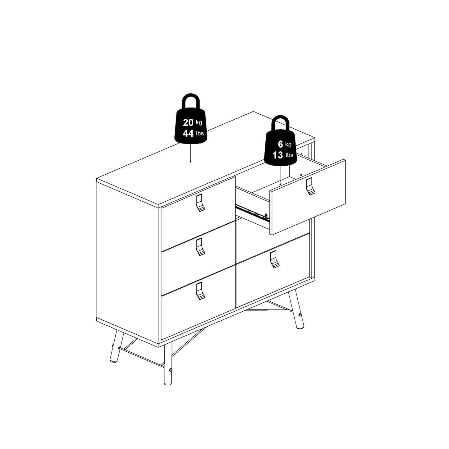 ry double chest of drawers 6 drawers in matt black walnut