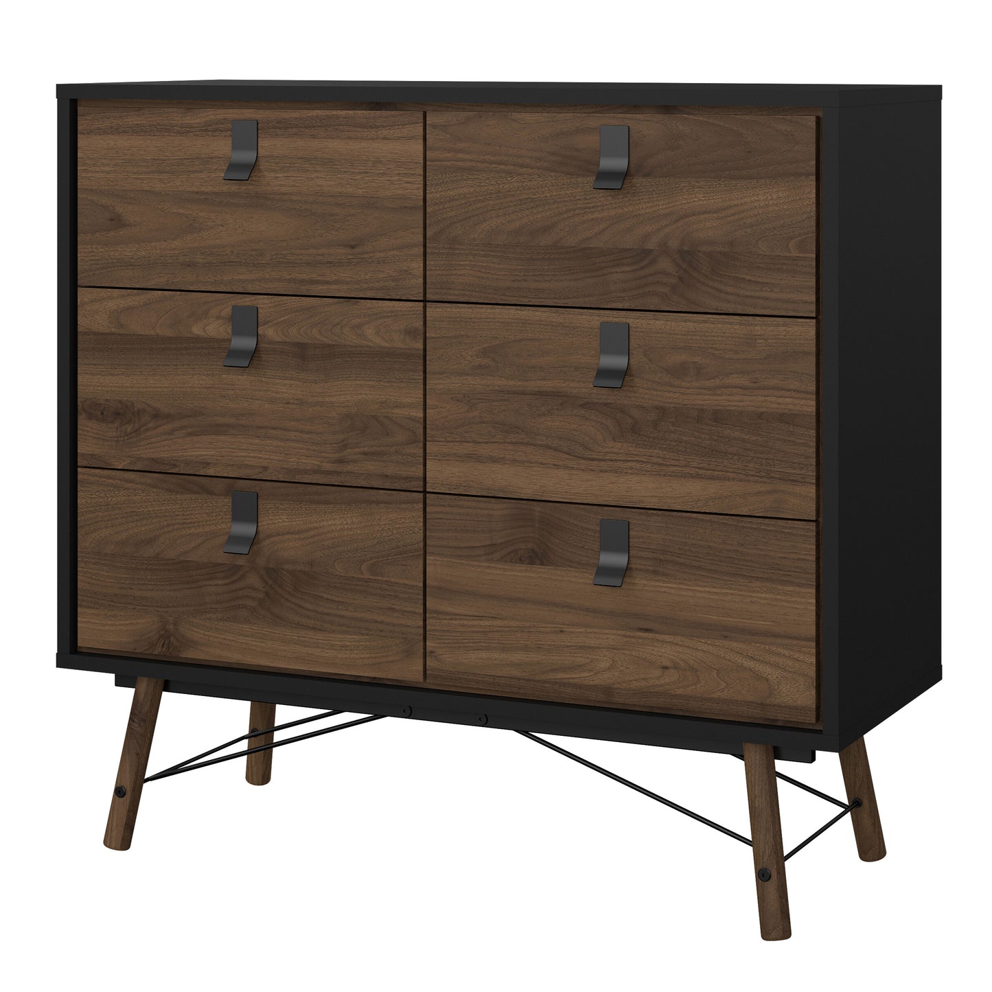 ry double chest of drawers 6 drawers in matt black walnut