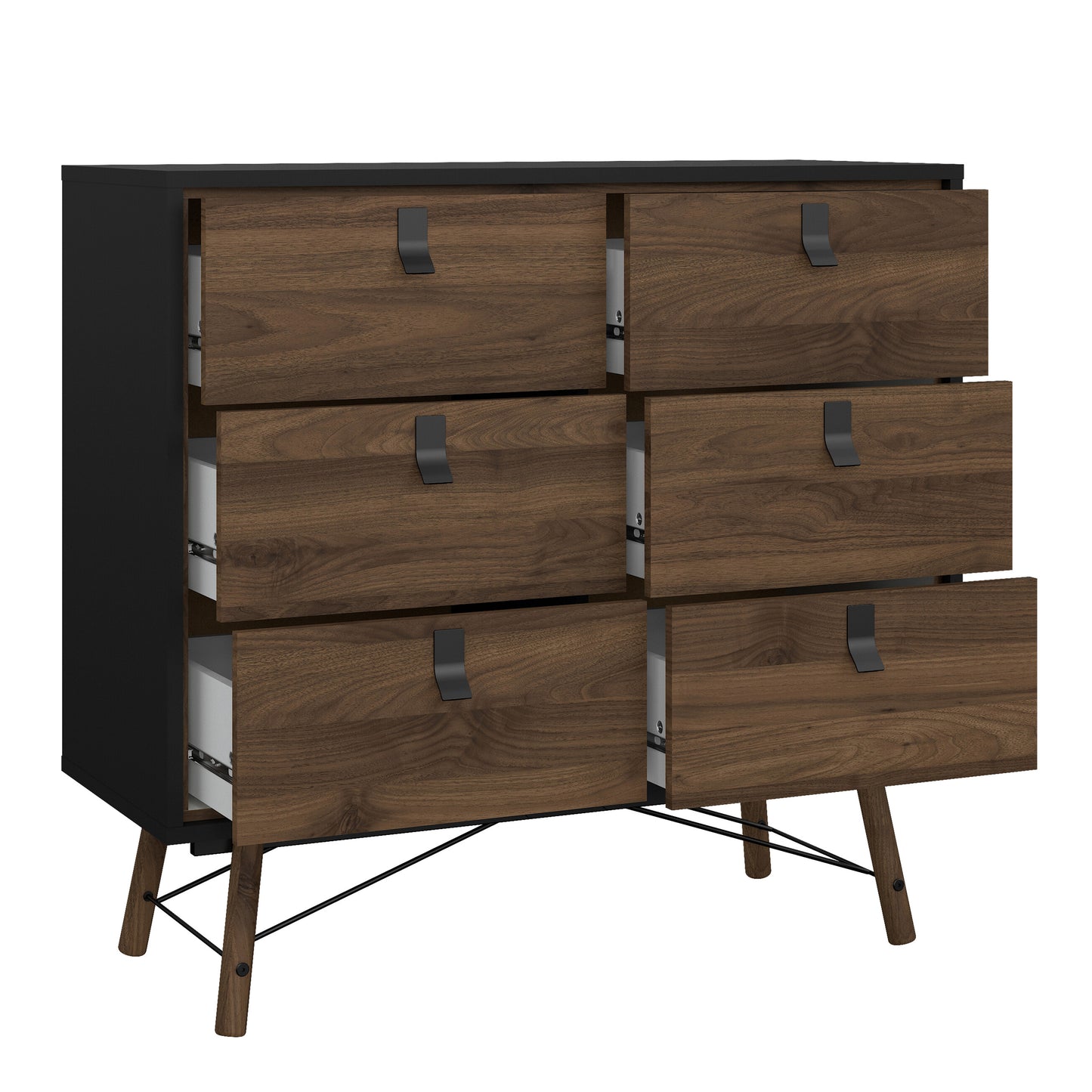 ry double chest of drawers 6 drawers in matt black walnut