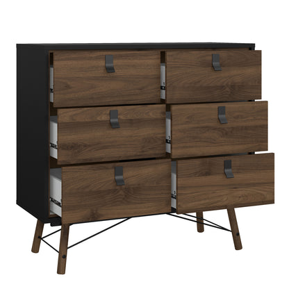 ry double chest of drawers 6 drawers in matt black walnut