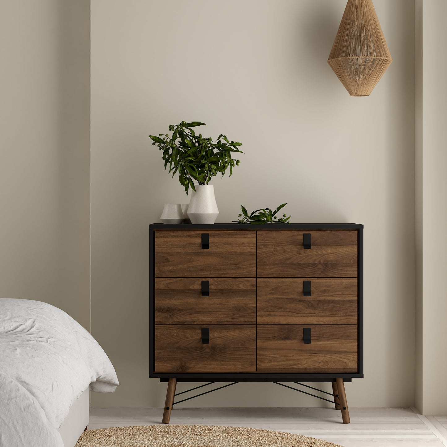 ry double chest of drawers 6 drawers in matt black walnut