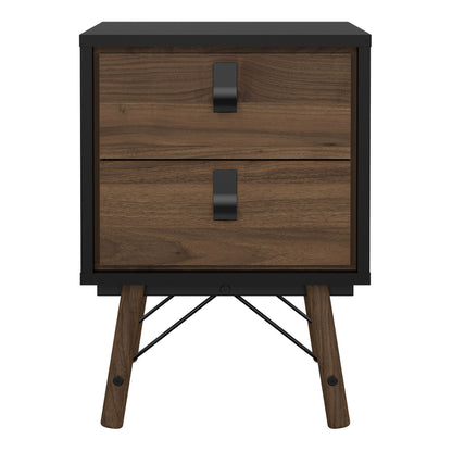 ry bedside cabinet 2 drawer in matt black walnut