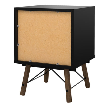 ry bedside cabinet 2 drawer in matt black walnut