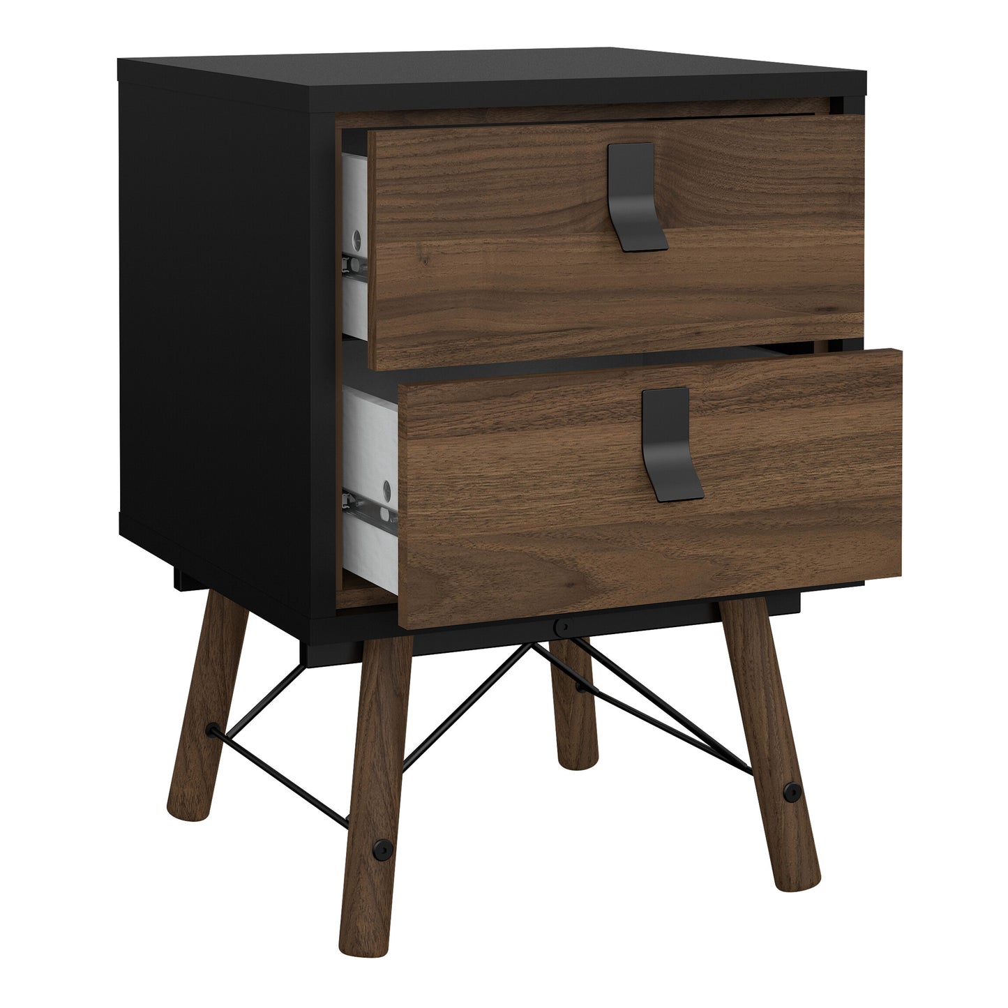 ry bedside cabinet 2 drawer in matt black walnut