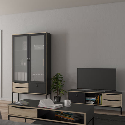 stubbe tv unit 1 door 2 drawers and open shelf in matt black oak