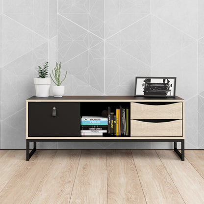 stubbe tv unit 1 door 2 drawers and open shelf in matt black oak