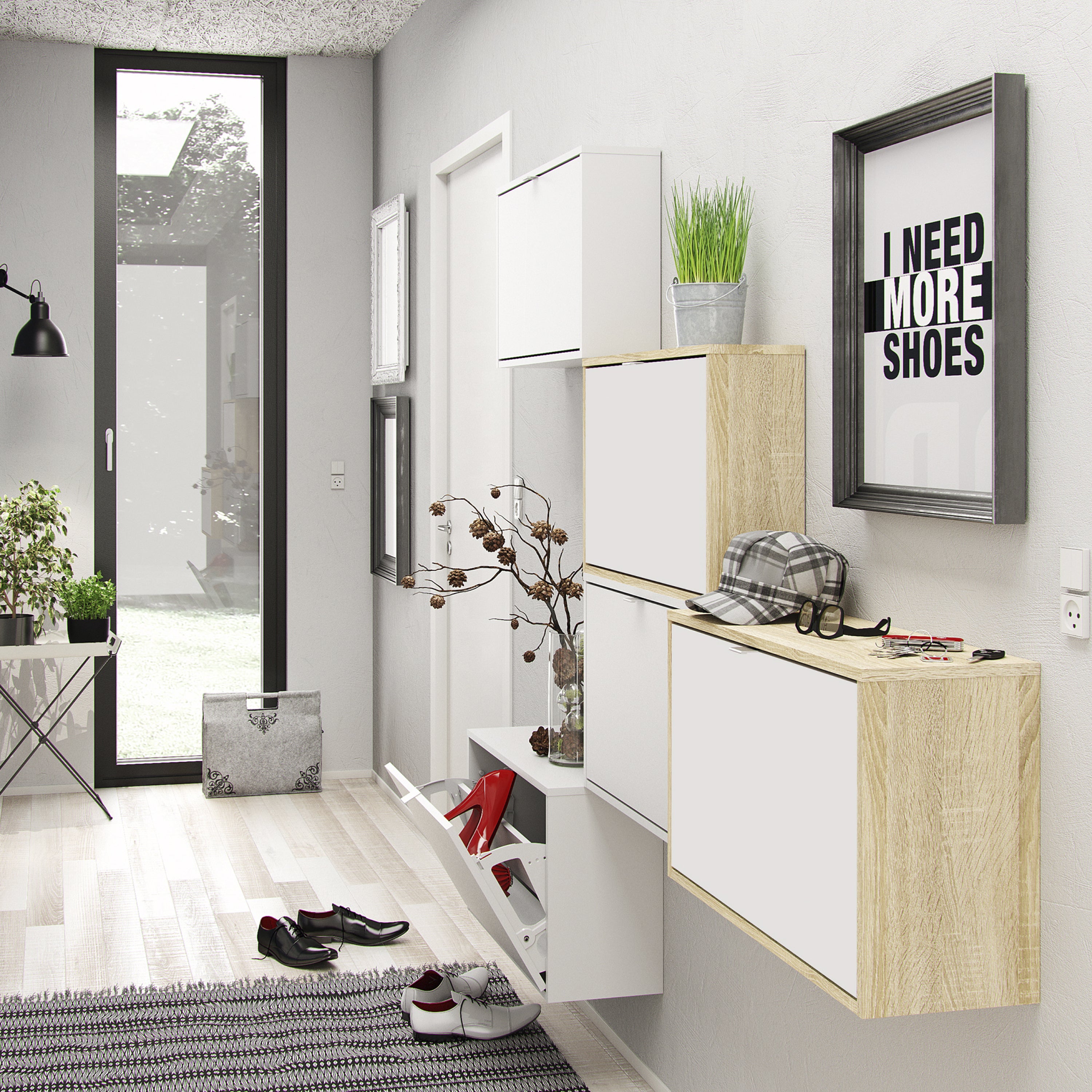 Shoes shoe cabinet 2 flip down doors and 1 layer in white