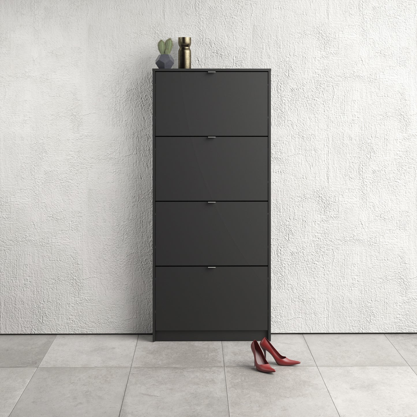 shoes shoe cabinet 4 flip down doors and 1 layer in matt black