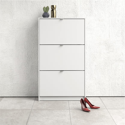 shoes shoe cabinet 3 flip down doors and 2 layers in white
