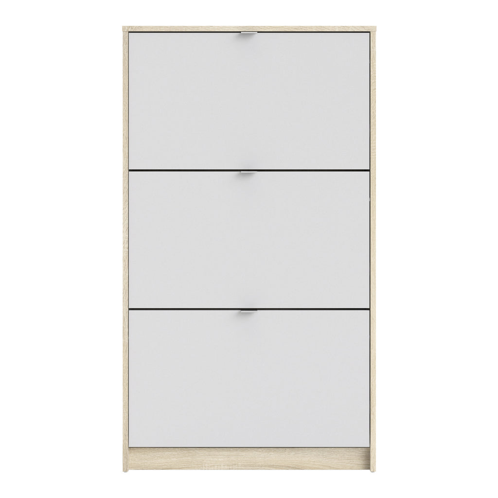 Shoes shoe cabinet 3 flip down doors and 2 layers oak structure white