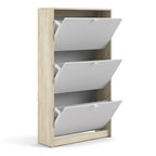 Shoes shoe cabinet 3 flip down doors and 2 layers oak structure white
