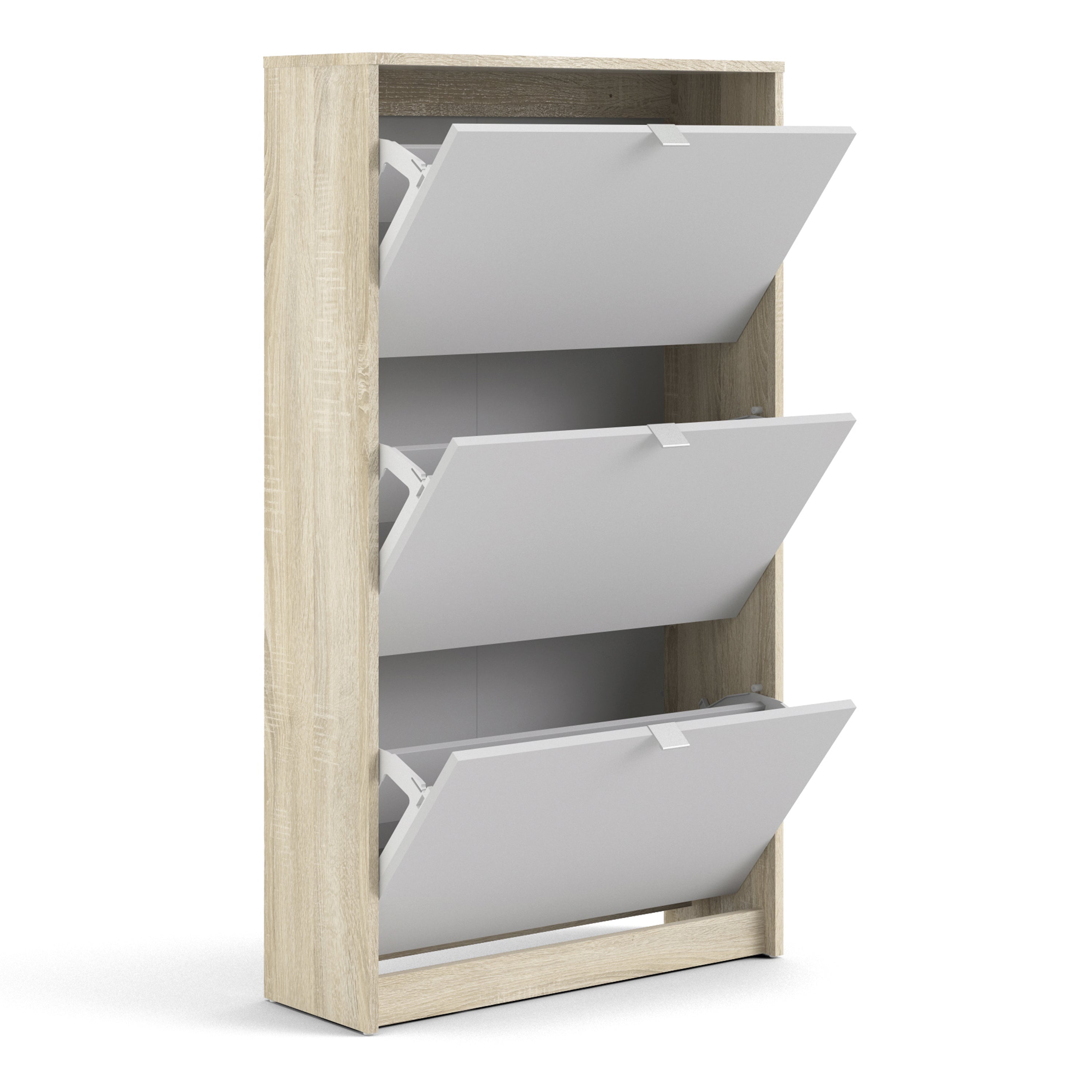 Shoes shoe cabinet 3 flip down doors and 2 layers oak structure white