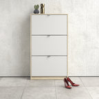 Shoes shoe cabinet 3 flip down doors and 2 layers oak structure white