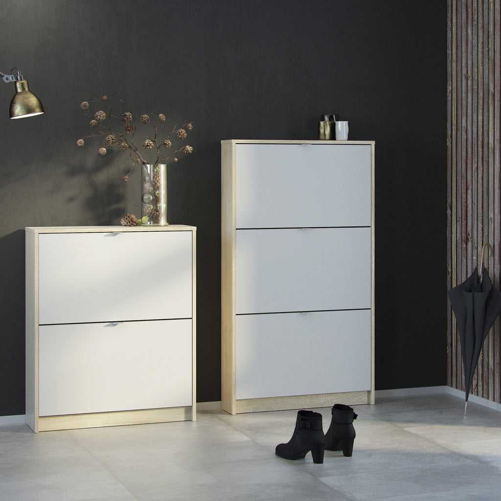 Shoes shoe cabinet 3 flip down doors and 2 layers oak structure white