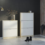 Shoes shoe cabinet 3 flip down doors and 2 layers oak structure white