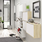 Shoes shoe cabinet 3 flip down doors and 2 layers oak structure white
