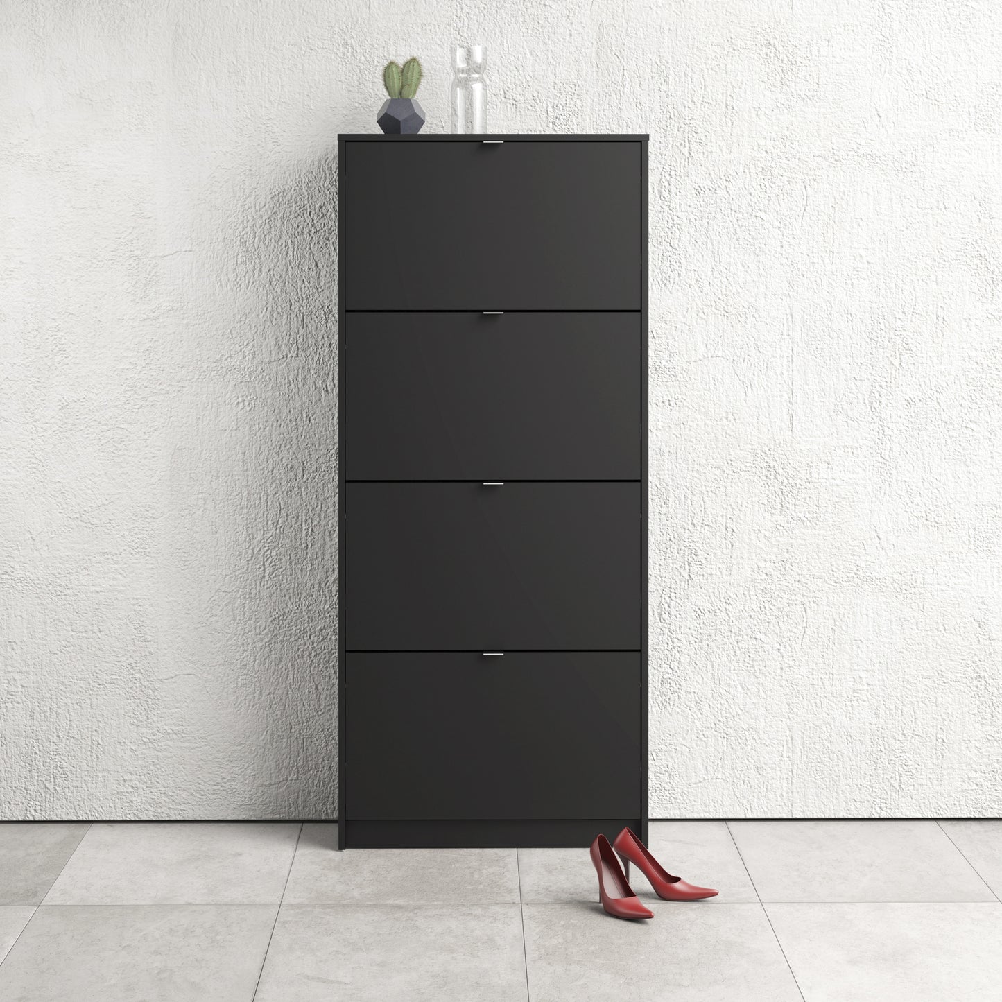 shoes shoe cabinet 4 flip down doors and 2 layers in matt black