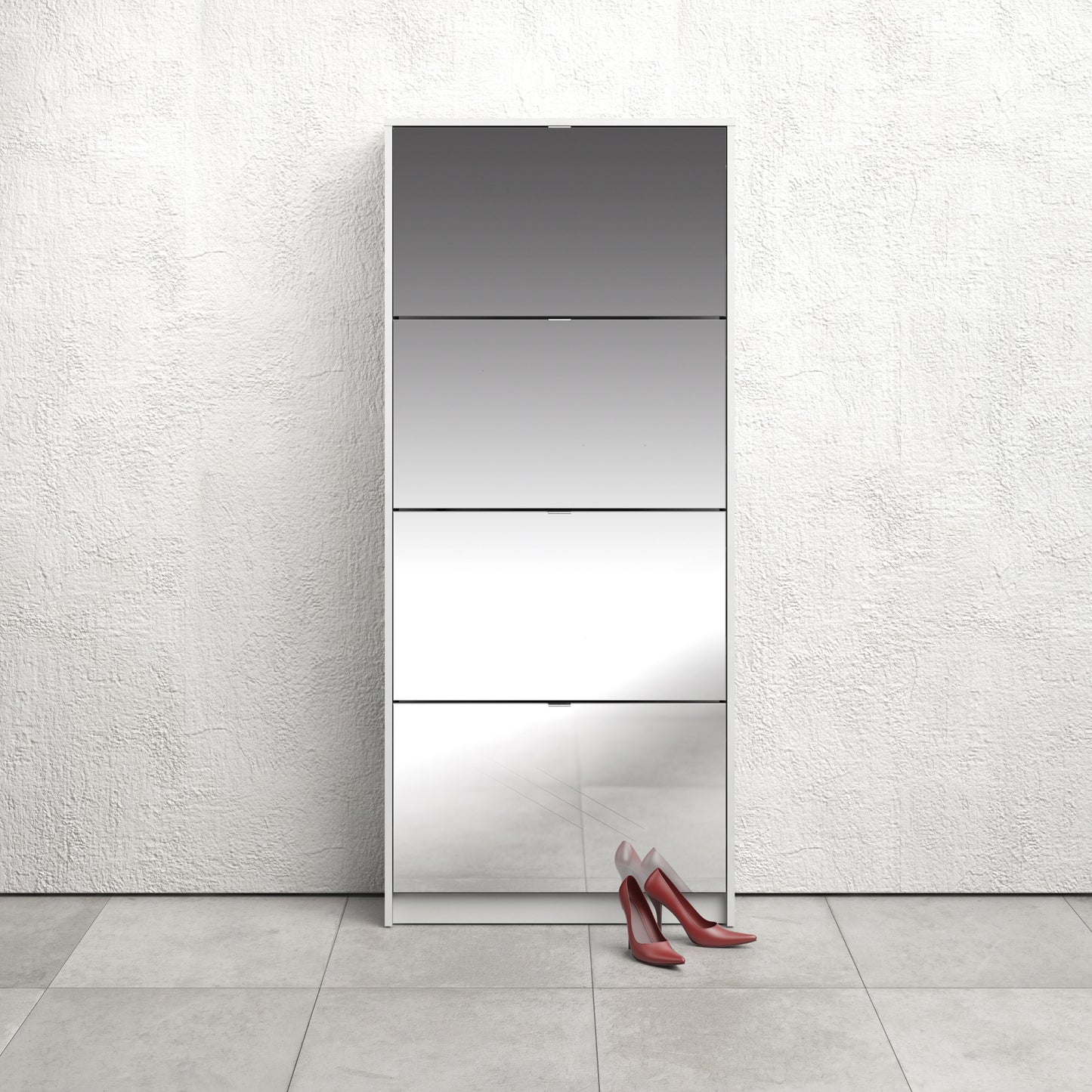 shoes shoe cabinet 4 flip down mirror doors and 2 layers in white