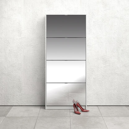 shoes shoe cabinet 4 flip down mirror doors and 2 layers in white