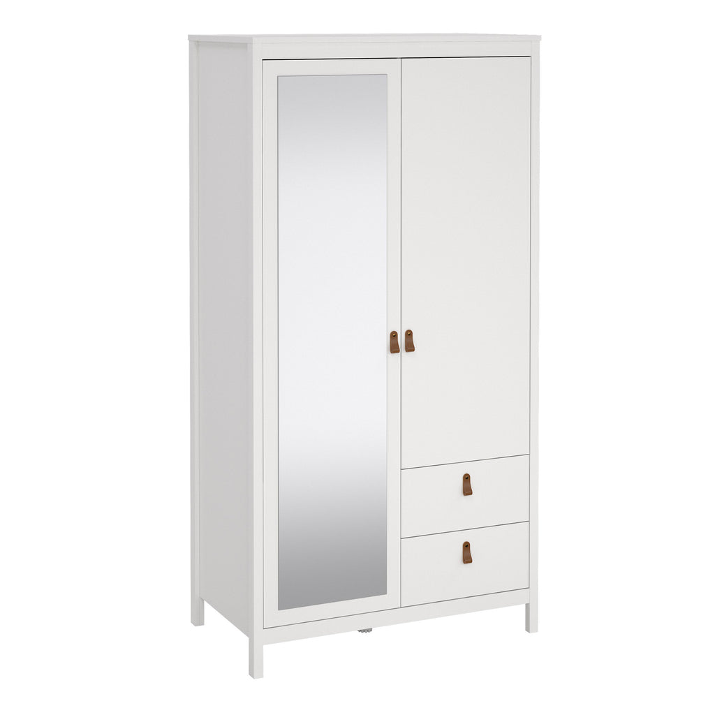 Barcelona Wardrobe with 1 door 1 Mirror Door 2 Drawers in White