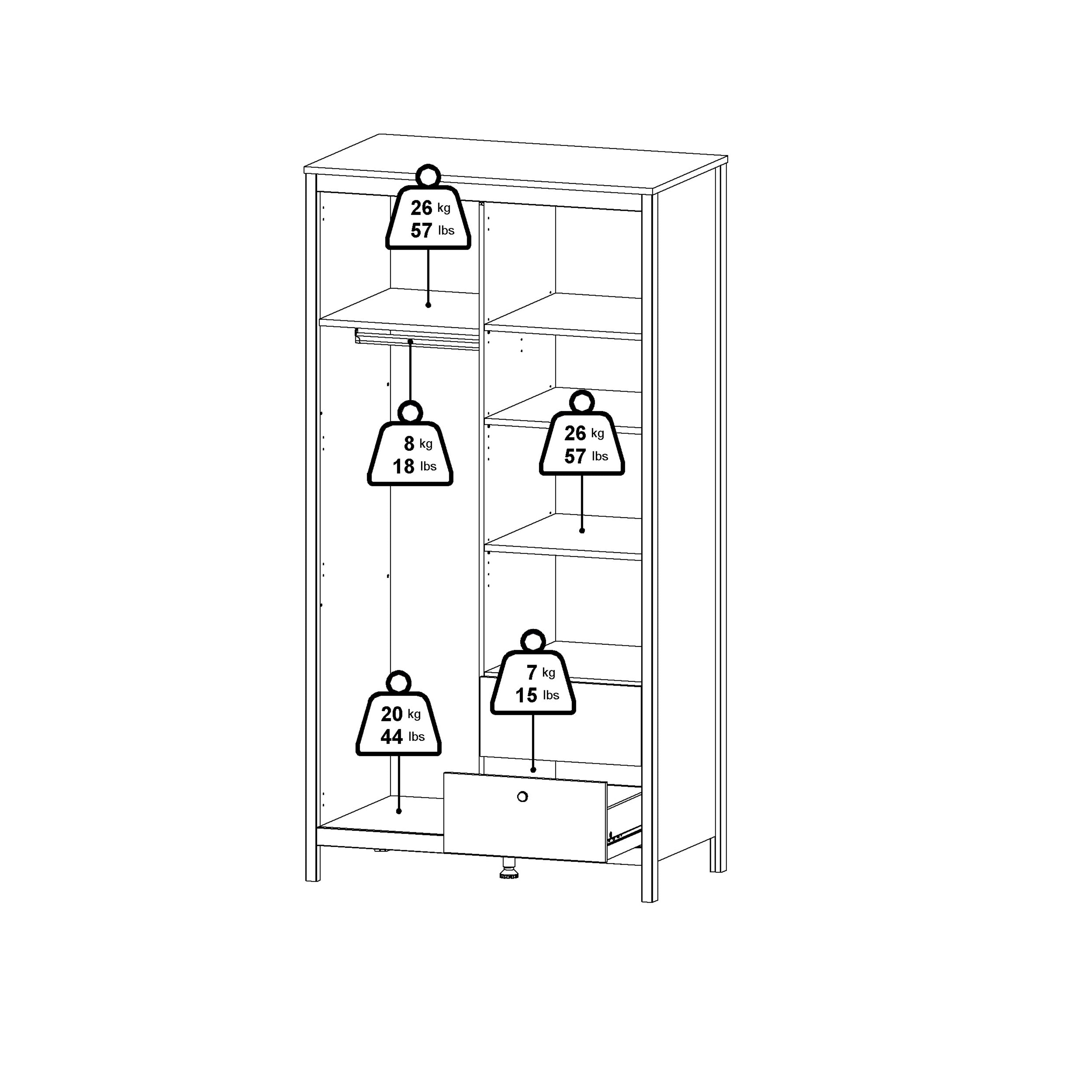 Barcelona Wardrobe with 1 door 1 Mirror Door 2 Drawers in White
