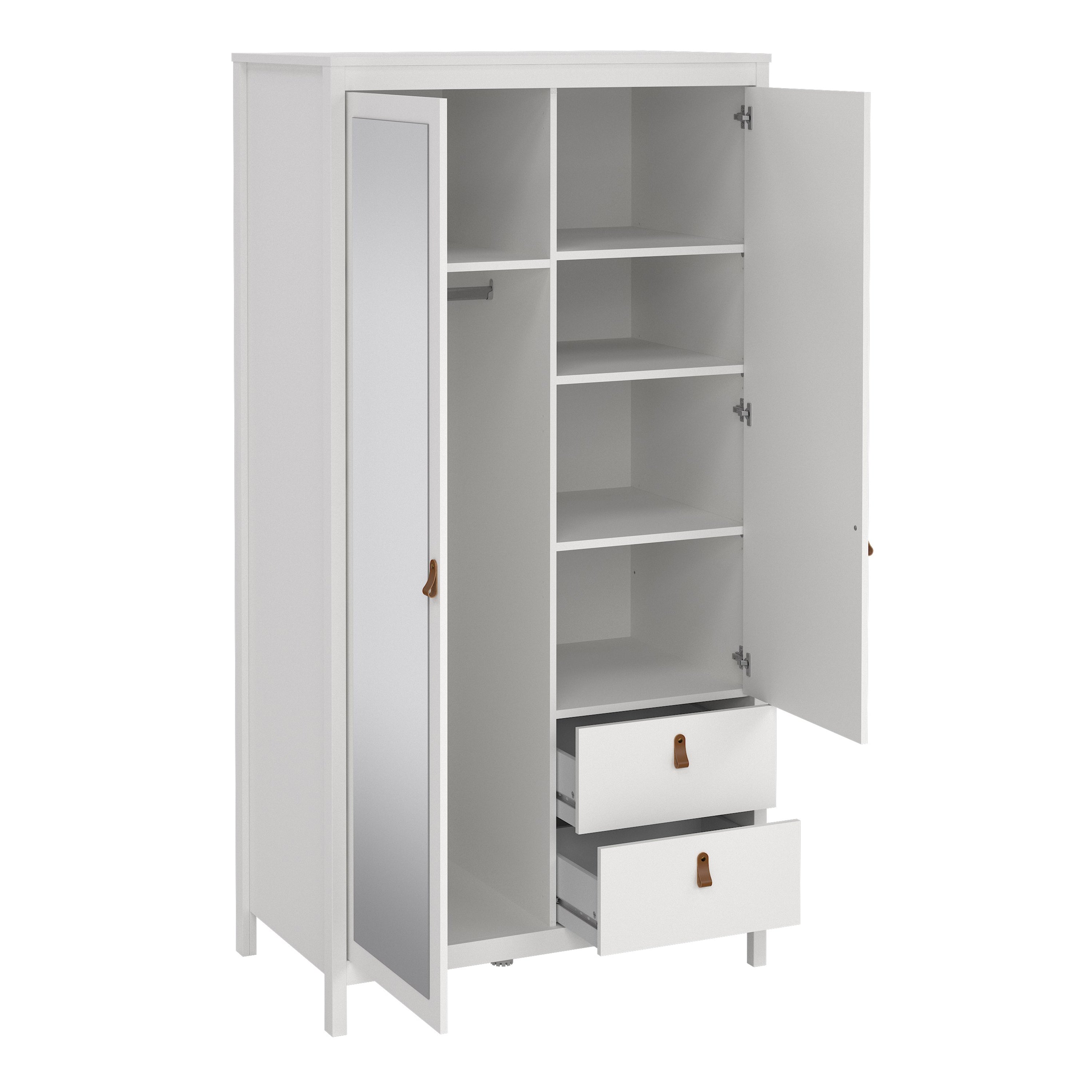 Barcelona Wardrobe with 1 door 1 Mirror Door 2 Drawers in White