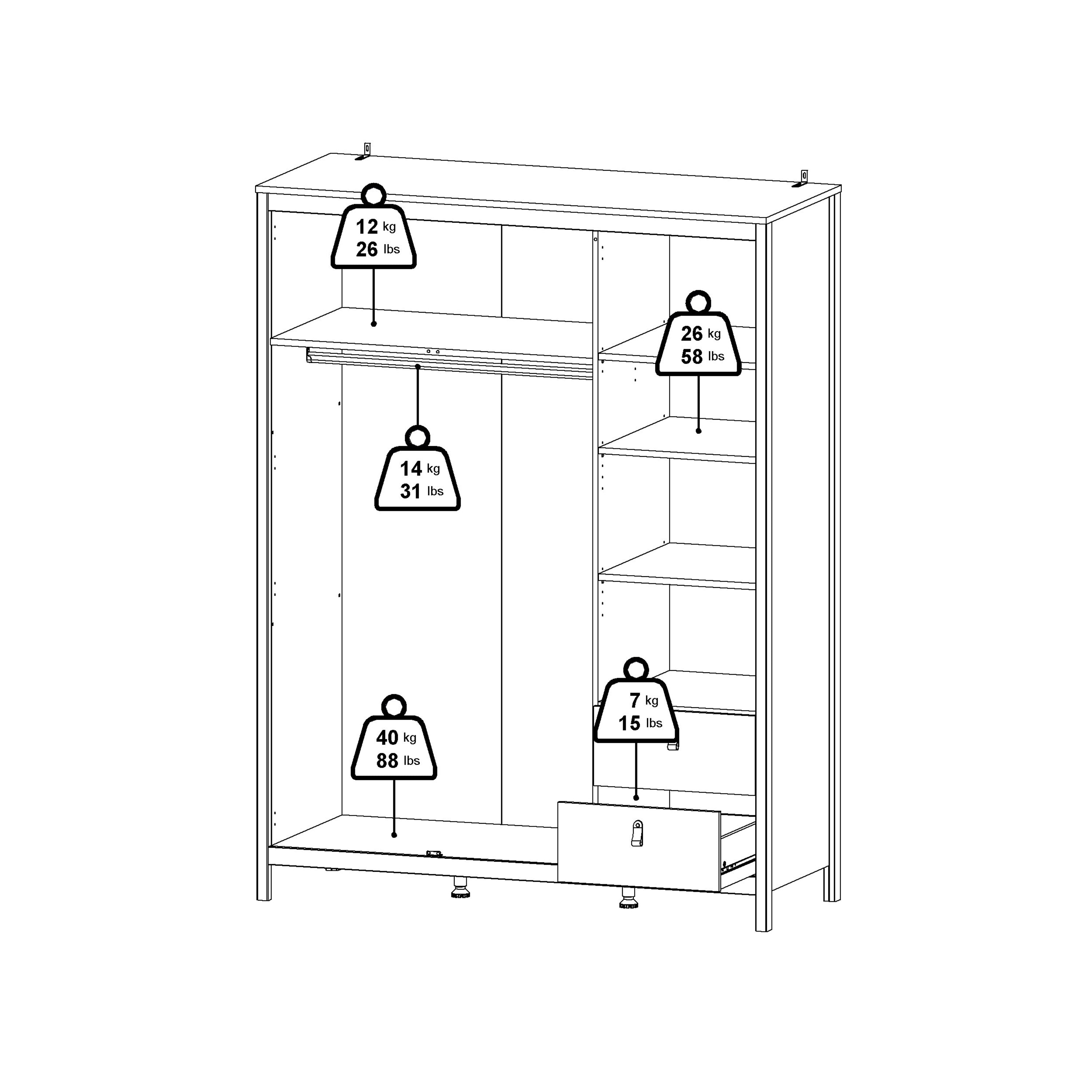 Barcelona wardrobe with 2 doors 1 mirror door 2 drawers in white