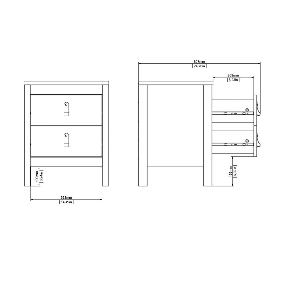 Barcelona bedside table 2 drawers in matt black