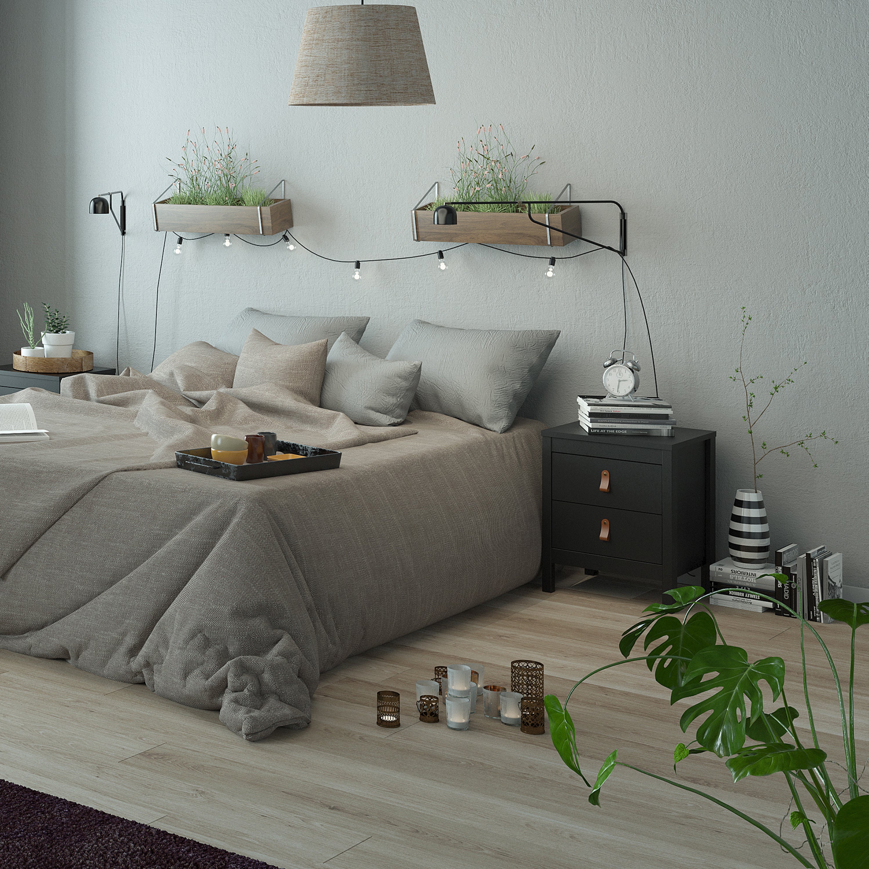 Barcelona bedside table 2 drawers in matt black