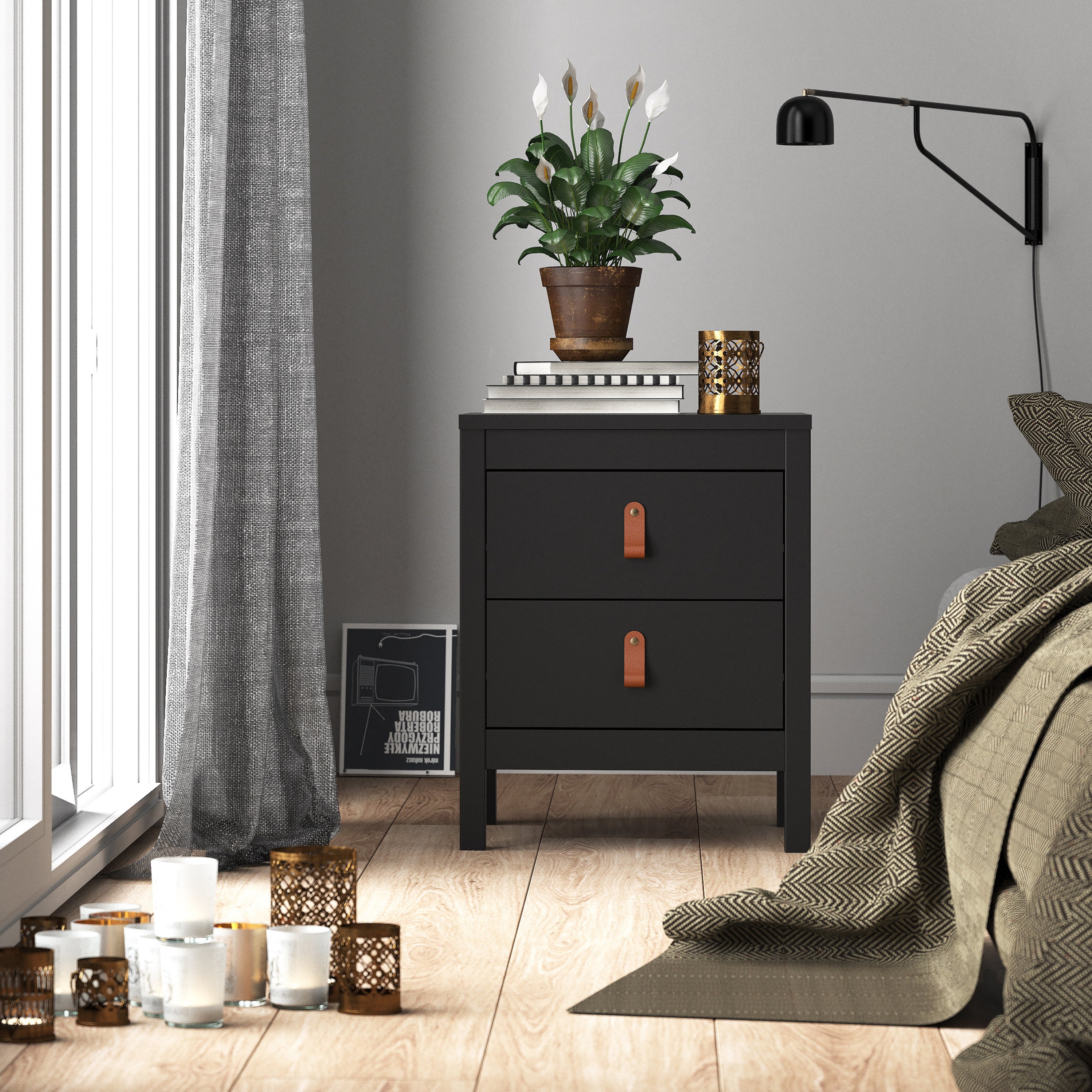 Barcelona bedside table 2 drawers in matt black