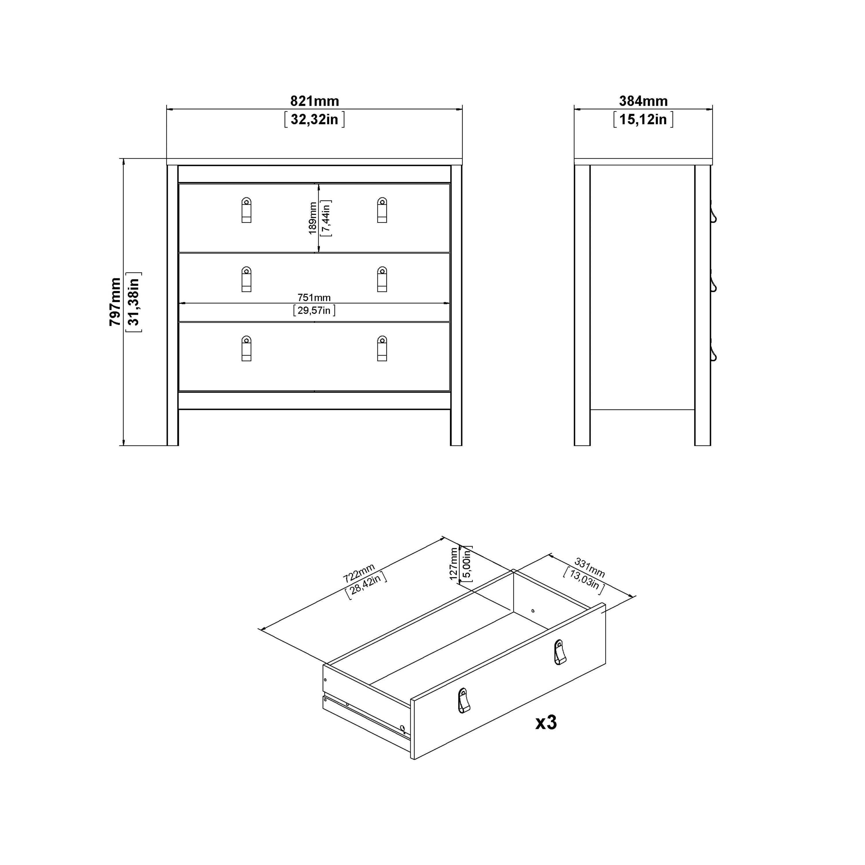 Barcelona chest 3 drawers in white