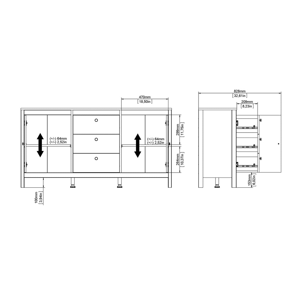 Barcelona sideboard 2 doors 3 drawers in white