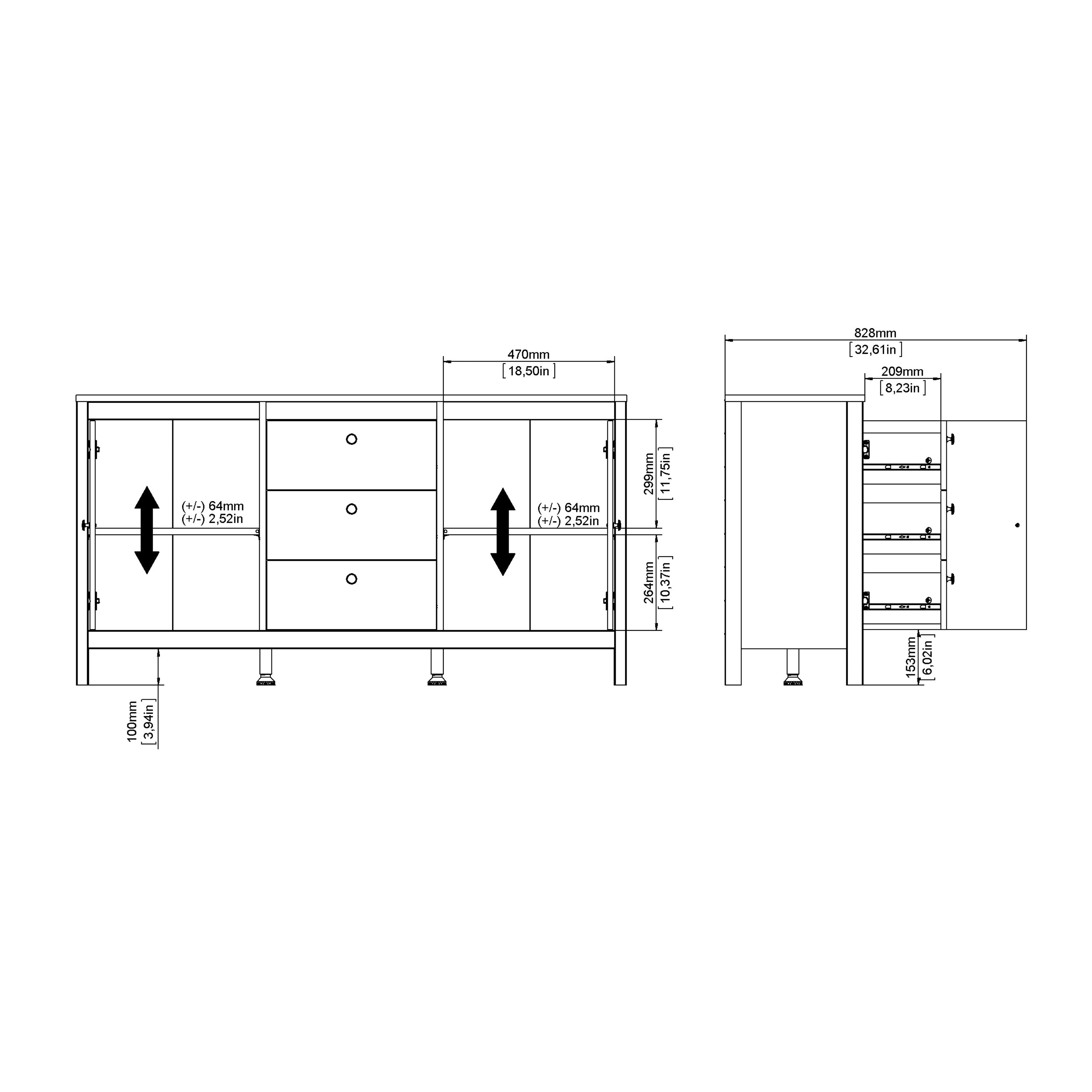 Barcelona sideboard 2 doors 3 drawers in white