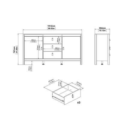 barcelona sideboard 2 doors 3 drawers in white