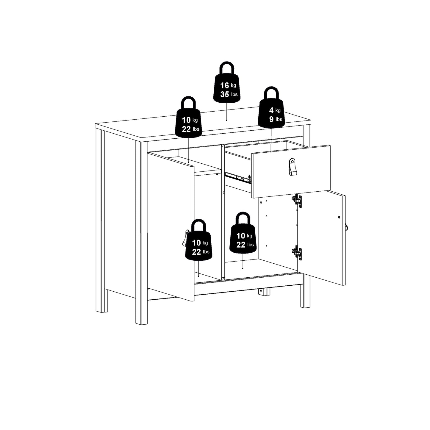 barcelona sideboard 2 doors 1 drawer in white
