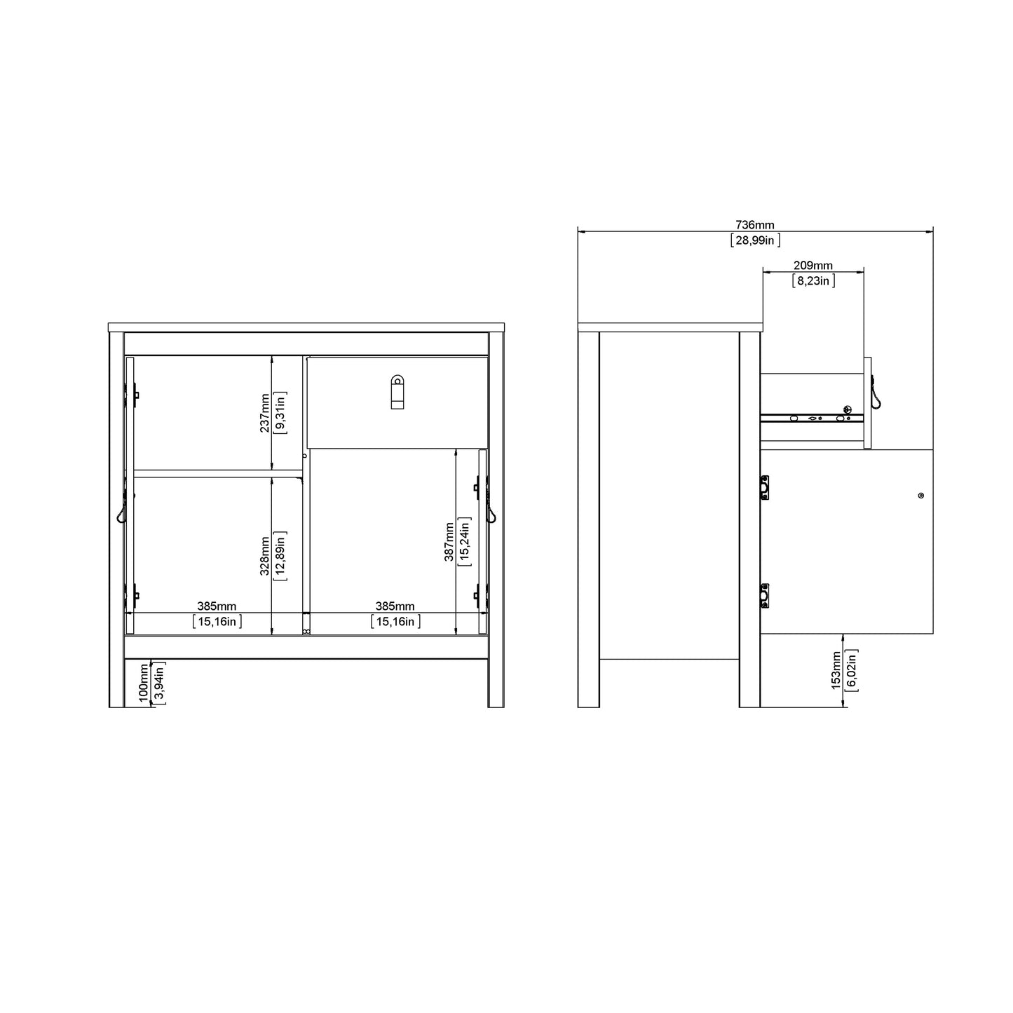 barcelona sideboard 2 doors 1 drawer in white