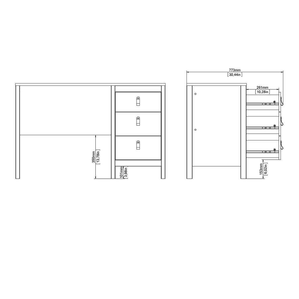 Barcelona desk 3 drawers in matt black
