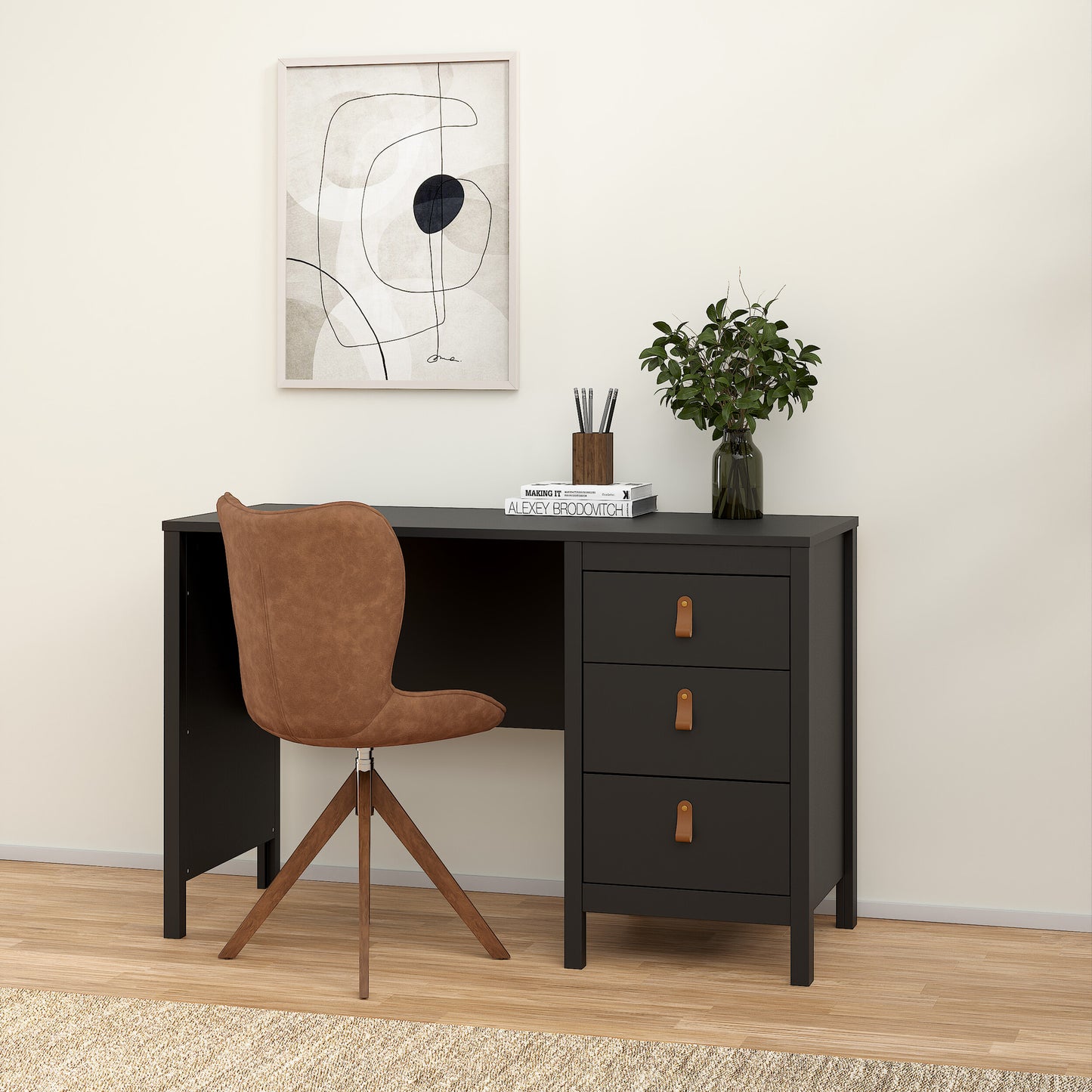barcelona desk 3 drawers in matt black