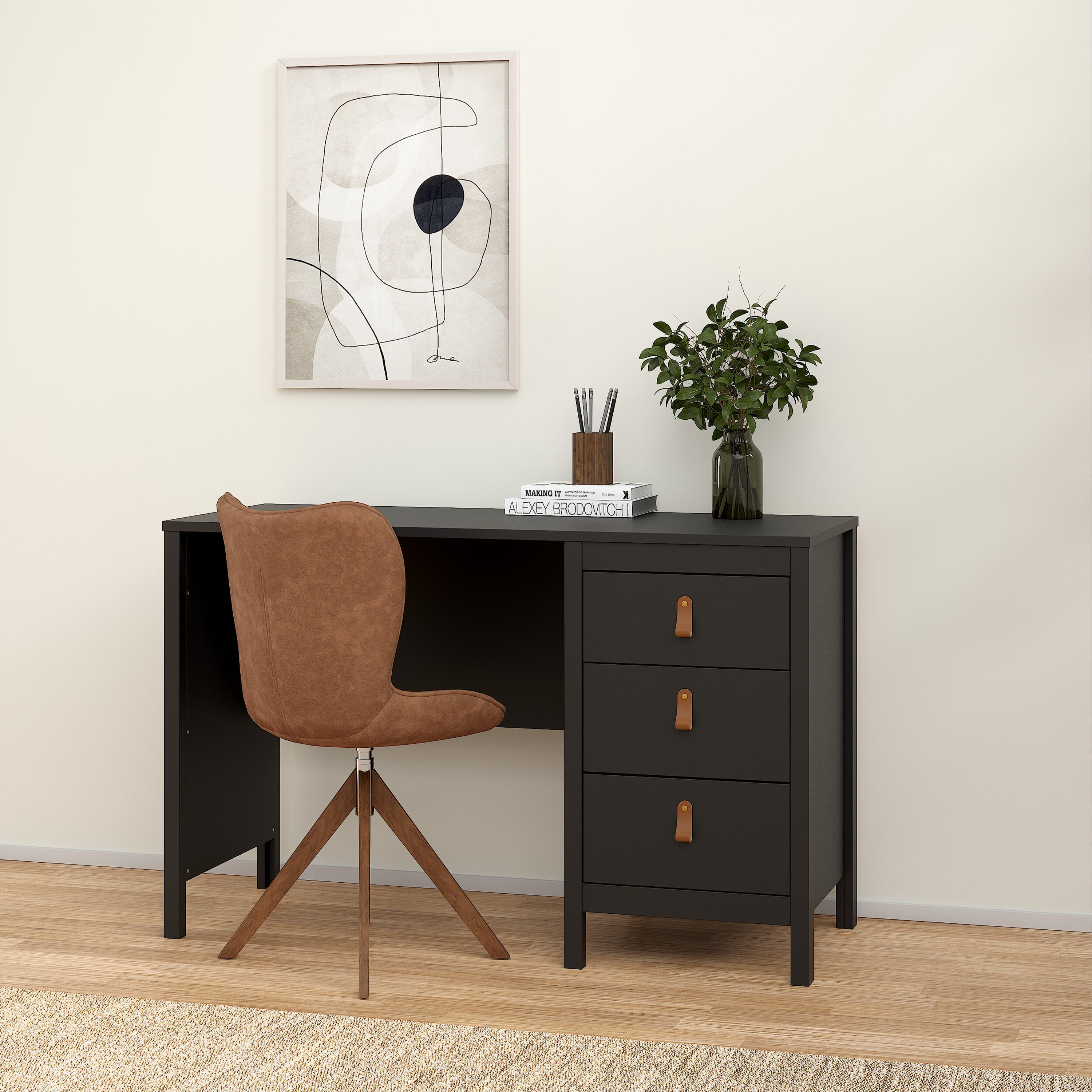 Barcelona desk 3 drawers in matt black